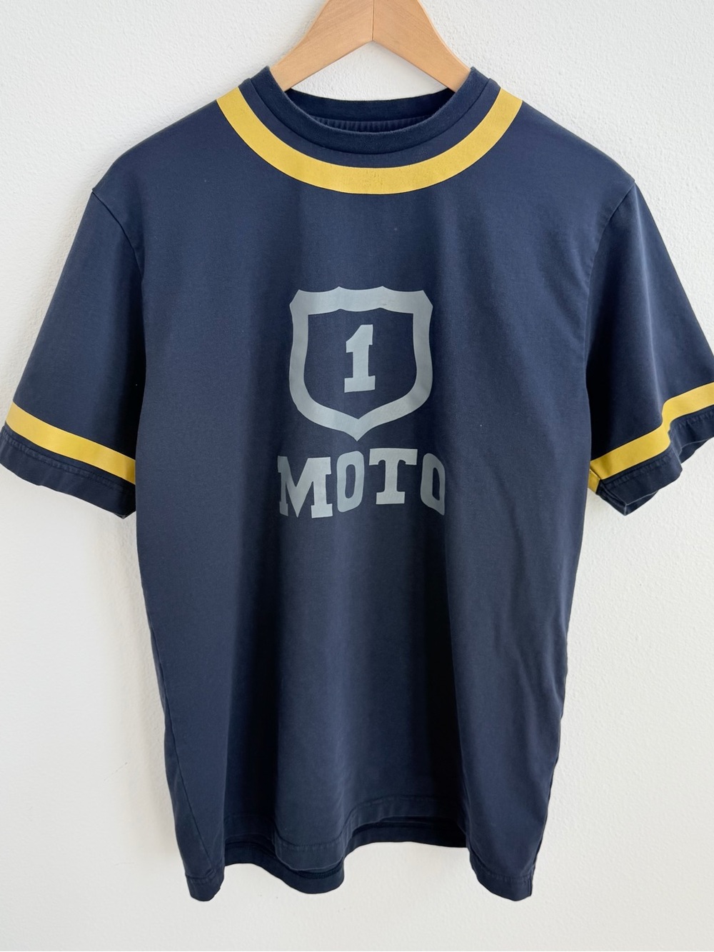 Taira Racing Japan Moto 1 Graphic T-Shirt Navy Yellow Racing Tee Size F